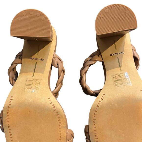 Dolce Vita Braided Block Heeled Sandals Paily Stella Tan Cafe Leather - Picture 10 of 10